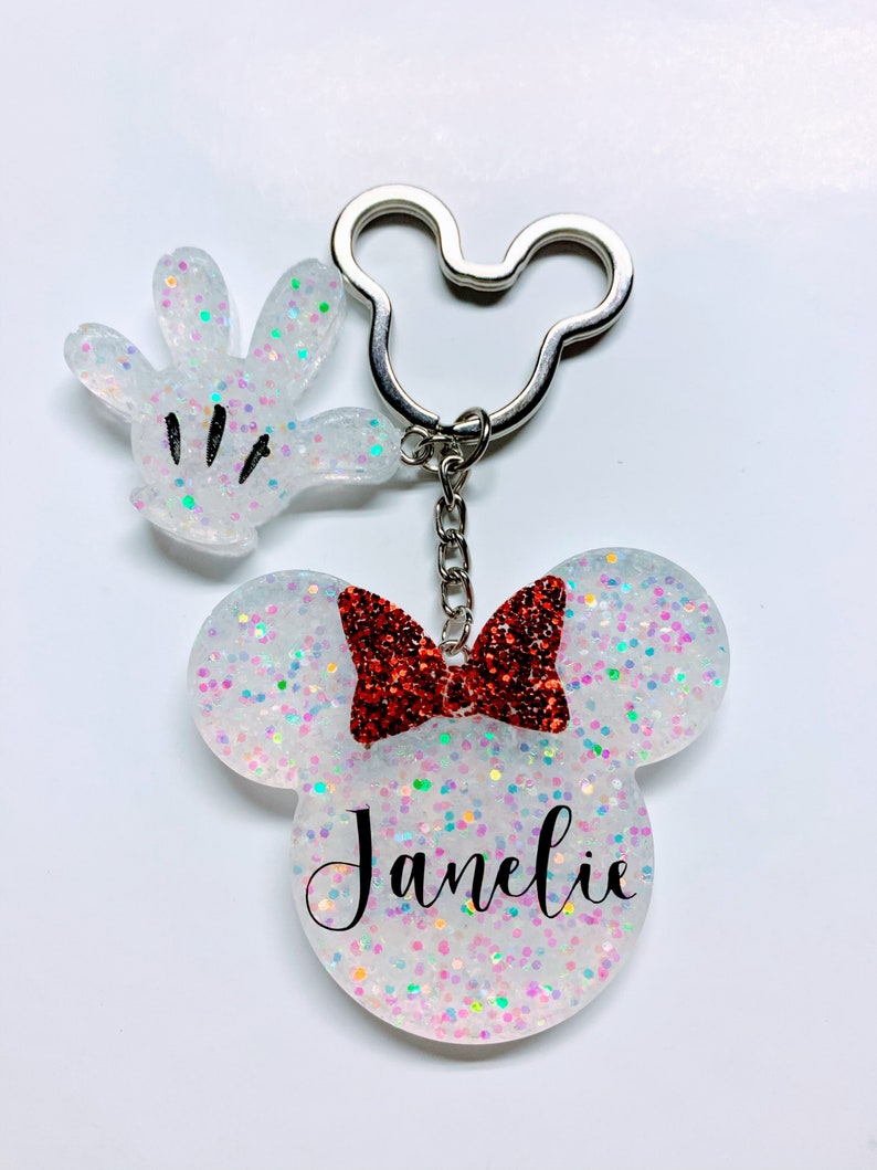 Custom Minnie Mouse Resin Glitter Keychain Etsy