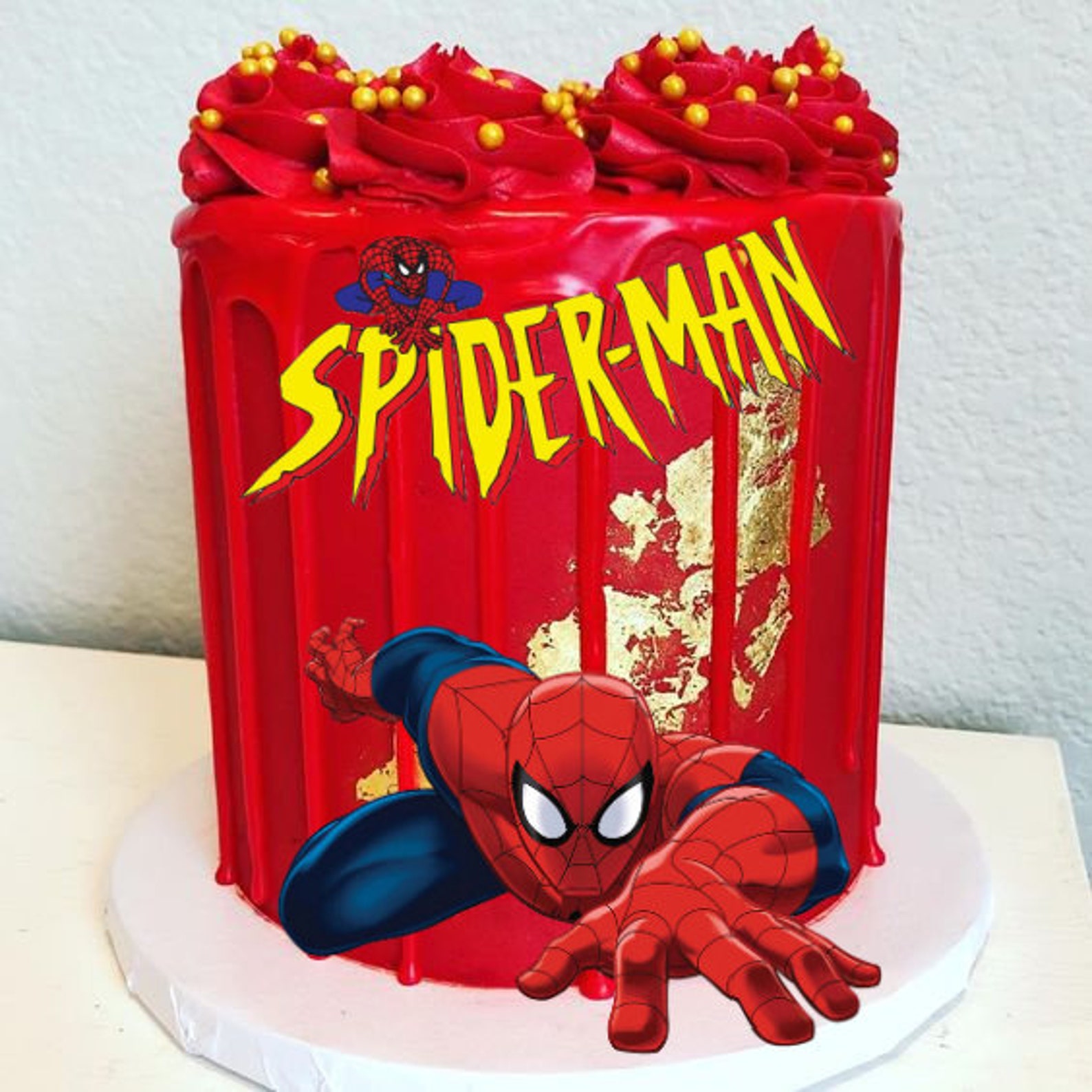 Spider Man Cake Topper Edible Cake Image Spiderman Theme Etsy