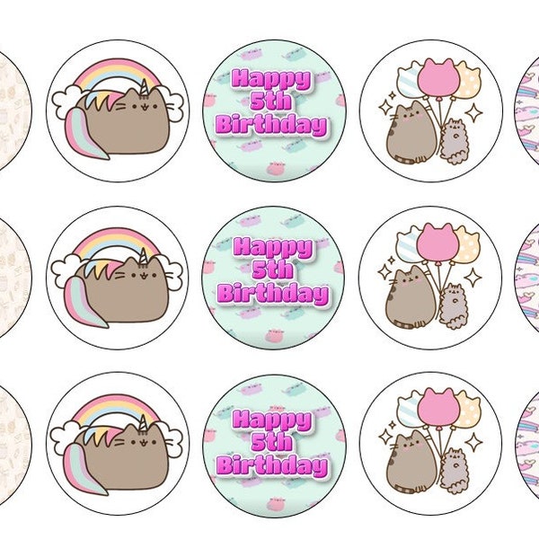 Pusheen Inspired Cupcake toppers, cat topper, cat edible icing image, cake edible images