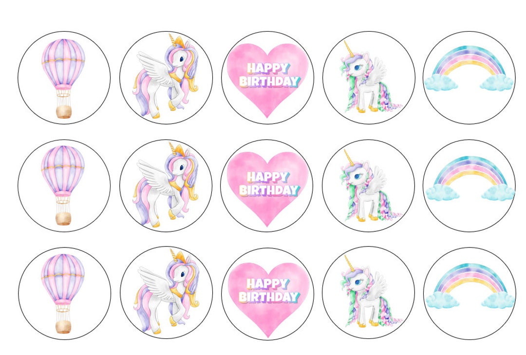Unicorn Cupcake Toppers, Unicorn Rainbow Cake Toppers, Heart Edible ...