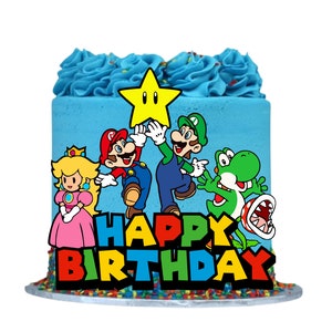 Mario Brothers edible Cake Topper, Edible image, Super Mario Brothers Cake image,Happy Birthday