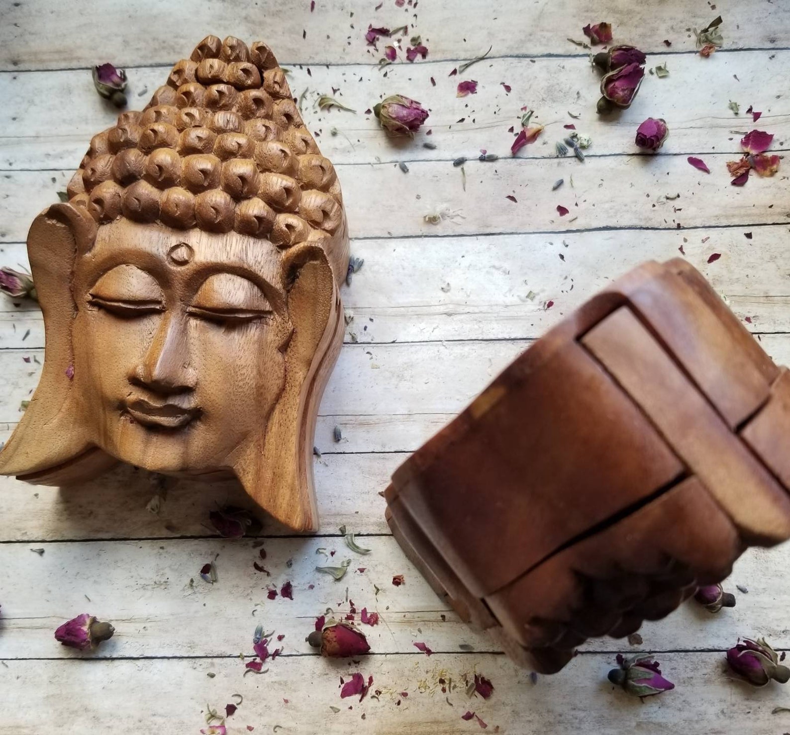 Buddha Puzzle Box Carved Wooden Boxes Storage Box Stash Etsy