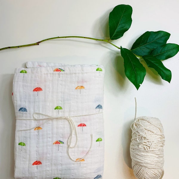 Large Organic Cotton Baby Swaddle Blanket/Stroller Blanket/Nursing Cover/Baby Gift - Umbrella