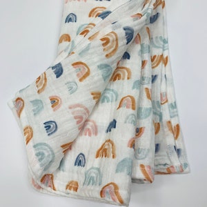 Organic Cotton Baby Swaddle Blanket/ Sweet Pea Gauze /Stroller Blanket/Nursing Cover/Baby Gift - Rainbow