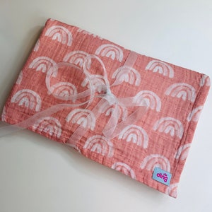 Large Organic Cotton Baby Swaddle Blanket/Stroller Blanket/Nursing Cover/Baby Gift - Pink Rainbow