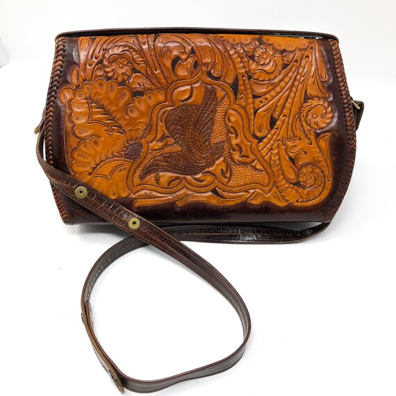 Vintage Tooled Leather Shoulder Bag - image 4