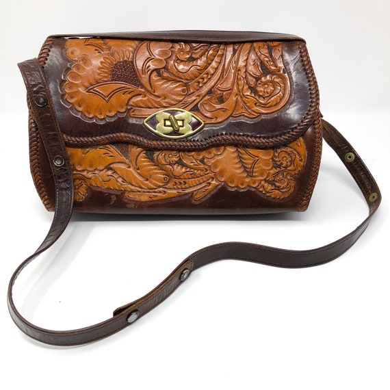 Vintage Tooled Leather Shoulder Bag - image 1