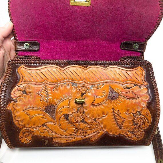 Vintage Tooled Leather Shoulder Bag - image 3