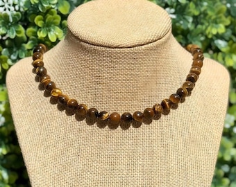 Tigers eye stone beaded choker necklace