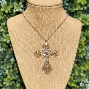 Gold Cross Necklace Gemstone Gothic Cross