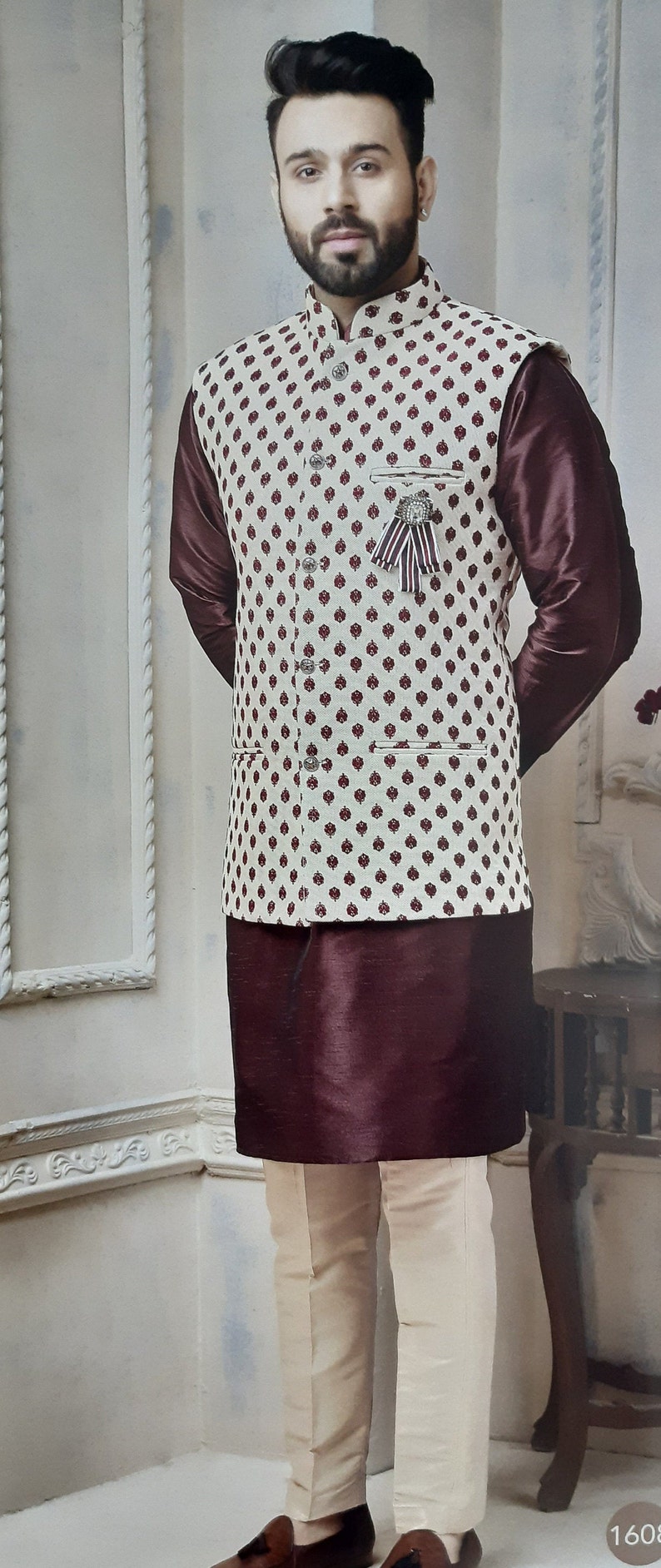 Kurta Pajama Set With Waistcoat / Vest / Koti /nehru Jacket Etsy