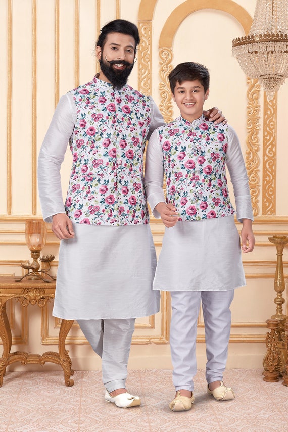 Kurta Pajama Set With Waistcoat / Vest / Koti /nehru Jacket Etsy