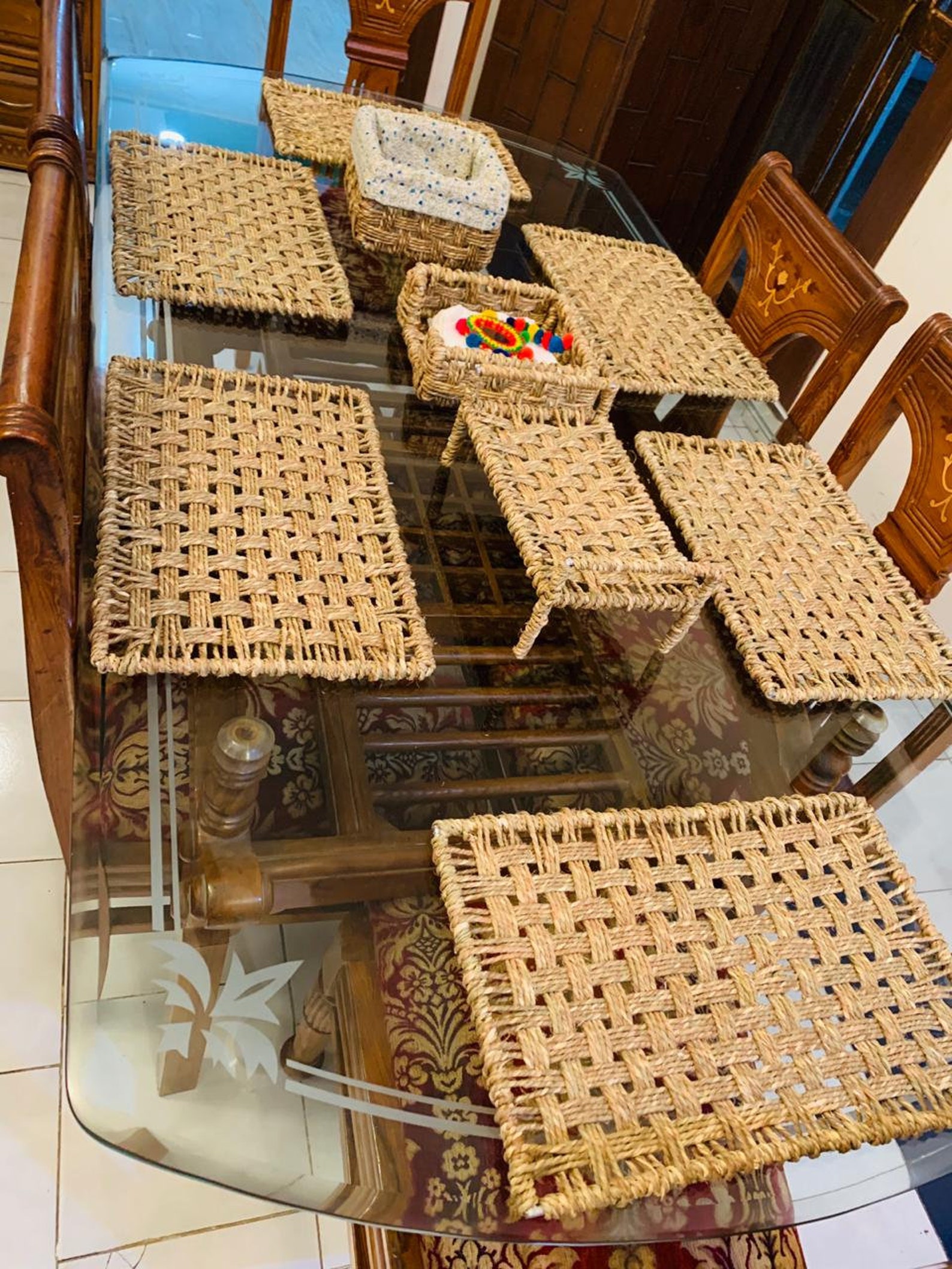 Natural Woven Place mats Round Paper Fiber Braided Table Mats Etsy