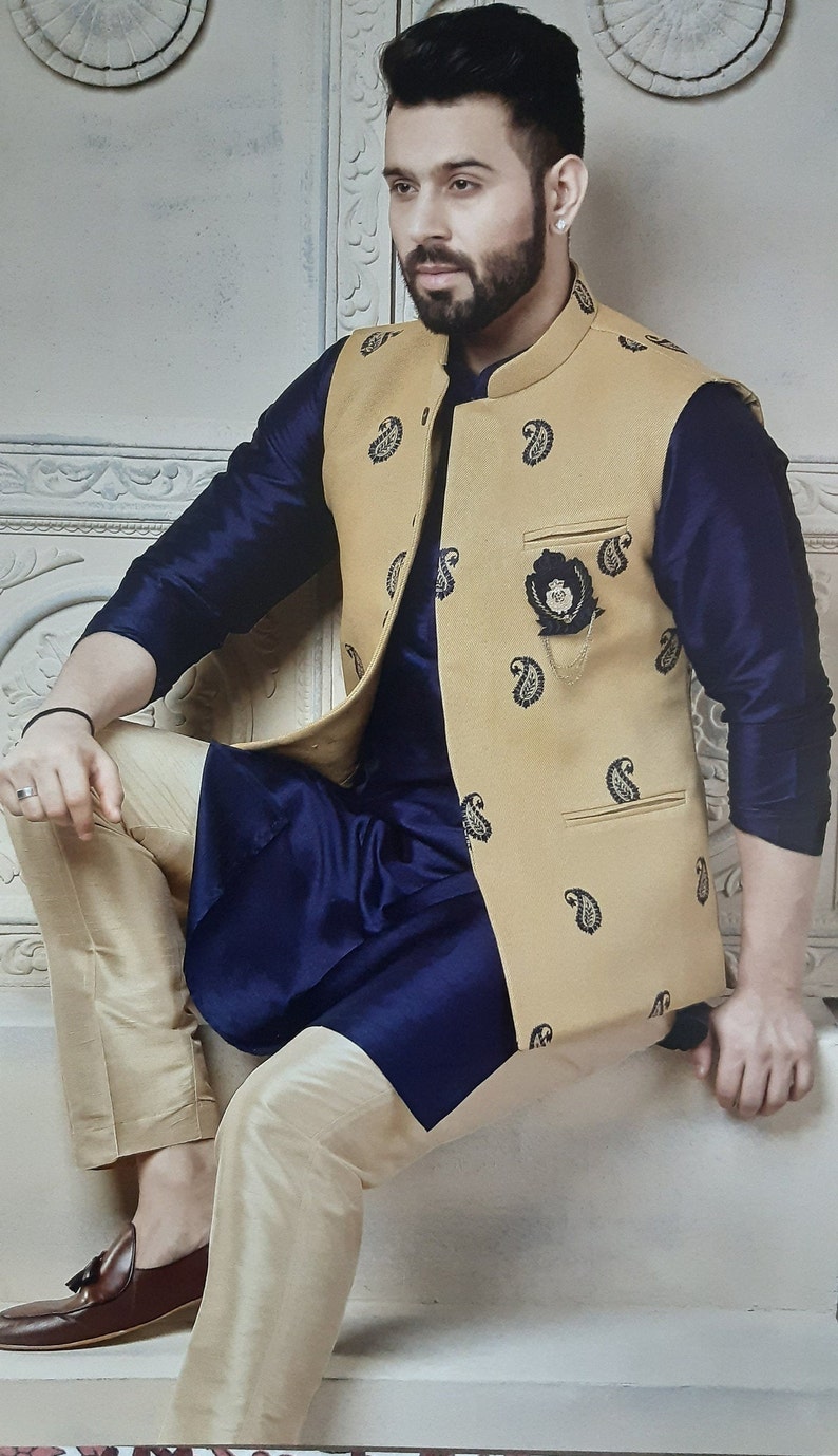 Kurta Pajama Set With Waistcoat / Vest / Koti /nehru Jacket Etsy