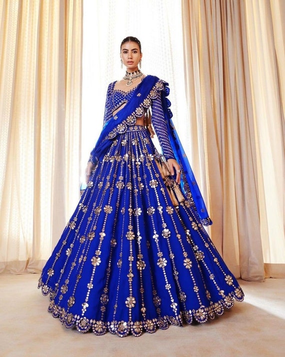 Blue Color Bollywood Style Georgette Lehenga Choli With Embroidery Work,  Wedding & Party Wear Designer Custom Made Lehenga, Ghaghara Choli 