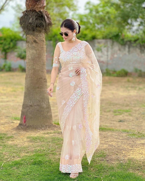 Buy White Colour Beautiful Designer Saree on Exclusive Soft Net Fabric With  Sequnce Work and Blouse on Also Soft Net Febric With Sequnce Work Online in  India 