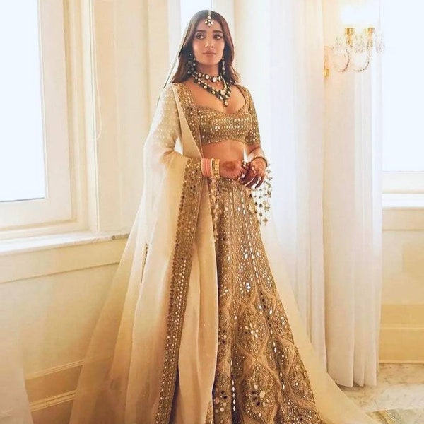 Charming Golden Lehenga Choli For Women With Dupatta, Party Wear Satin Silk Choli With Embroidery & Sequence Work, Wedding Lehenga Choli