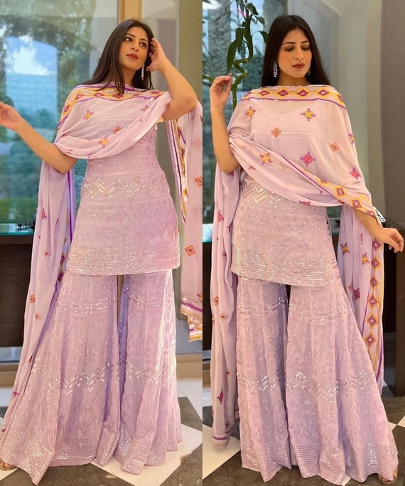 Beautiful Pink Georgette Designer Sharara Suit for Women, Ready to Wear  Wedding Reception Mehendi Sangeet Party Wear Sharara Suit - Etsy