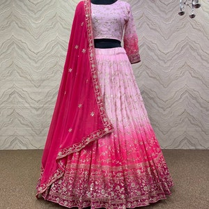 Teal Blue Georgette Embroidered Sequins Work Lehenga Choli with Dupatta