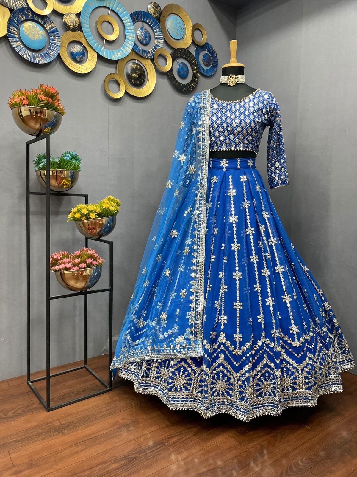 Banglori Silk Embroidery Lehenga Choli In Royal Blue Colour