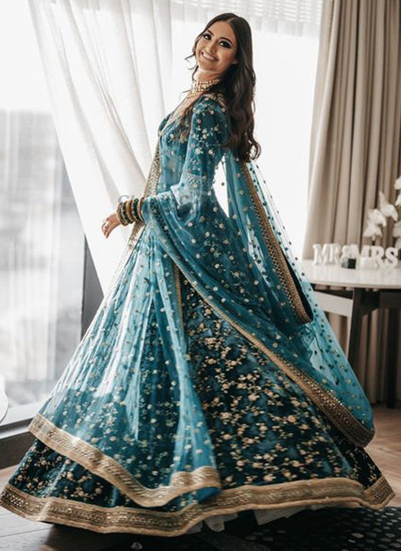 Women Oracle Semi-Stitched Wedding Wear Green Bollywood Lehenga