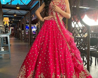 Cherry Red Designer lehenga choli para mujer fiesta usar Bollywood lengha boda india usar lehenga con dupatta.Vestidos de novia