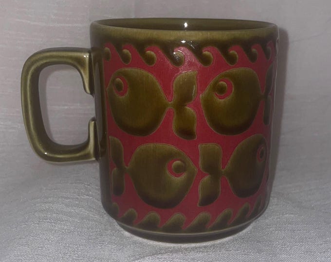 Featured listing image: Hornsea England John Clappison Vintage Green and Red Fish 1970s Ceramic Mug