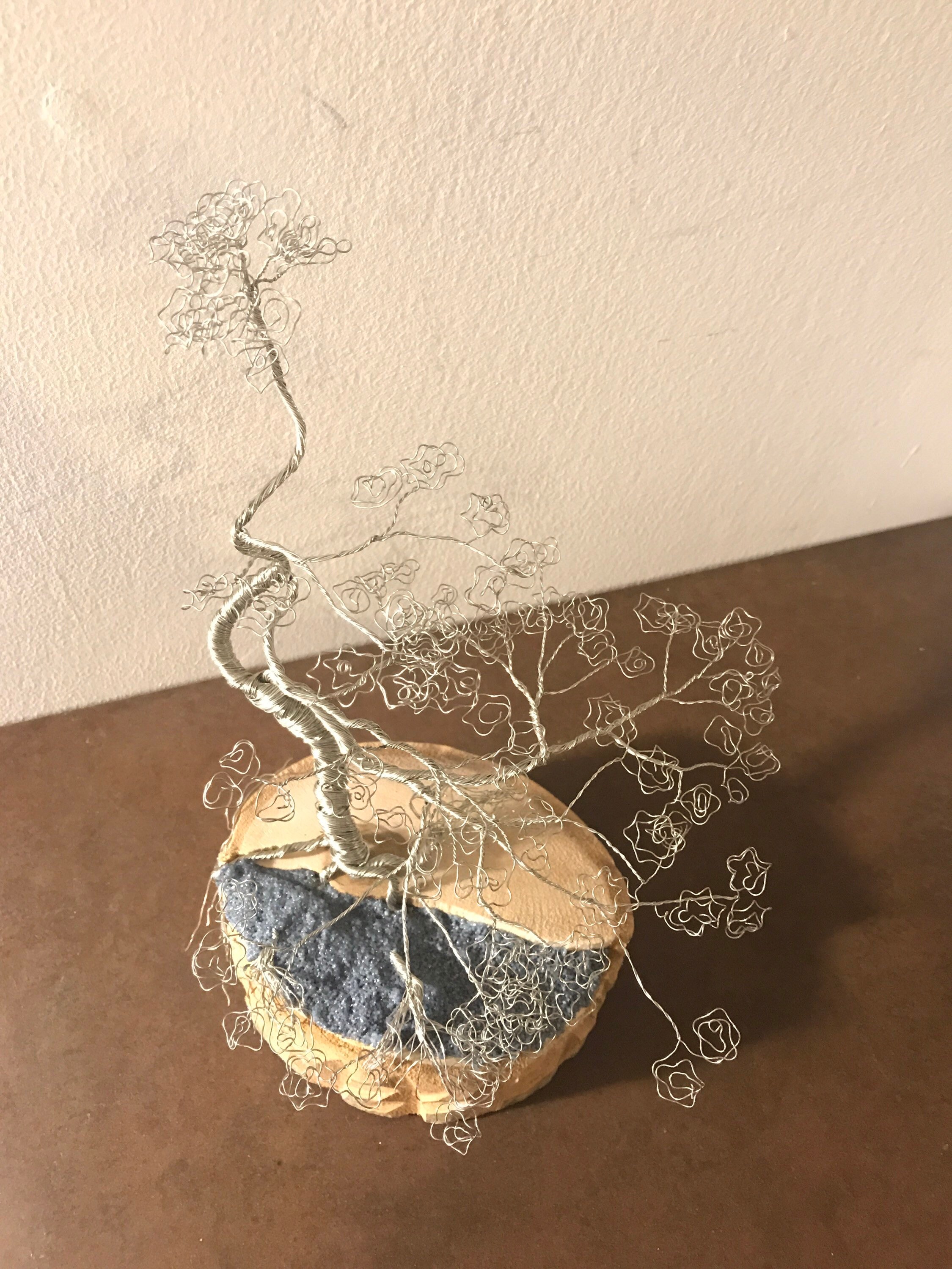 Copper wire tree sculpture on walnut base Etsy
