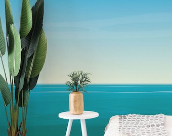Abnehmbares Vinyl-Wandbild „Ozean“ / Strandtapete zum Abziehen und Aufkleben / Blaues Foto-Wandbild