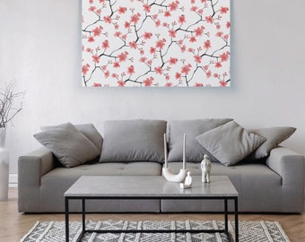 Red Sakura Canvas Print, Japanese Floral Wall Art