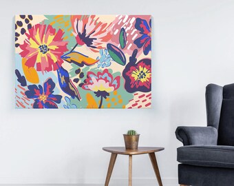 Colorful Floral Canvas Print, Bold Flower Wall Art