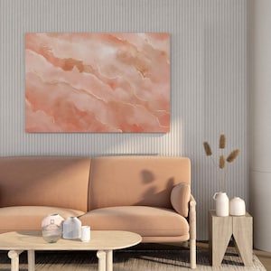 Peach Marble Canvas Print/ Peach Abstract Canvas Print/ Orange Marble Canvas Wall Art
