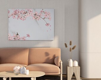 Pink Sakura Floral Canvas Print, Japanese Wall Art