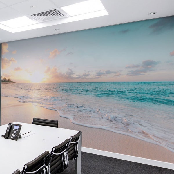 Ocean removable vinyl mural / Peel and stick island wallpaper / sea mural print