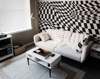 Checker removable vinyl mural / Peel and stick funky wallpaper / Monochrome photo mural