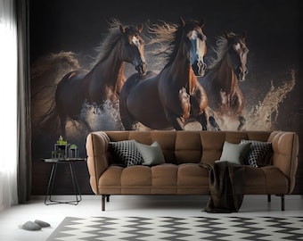 Brown Horses Mural – Peel and Stick Wallpaper, Bold Design