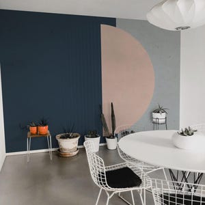 Beige and navy blue circle removable vinyl mural / Peel and stick Circle pattern wallpaper / Circle mural print - Peel & Stick or Non-Pasted