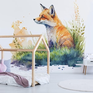 Entfernbares Vinyl Wandbild des Fuchses / Schälen und aufkleben Tiermuster Tapete - Schälen und Aufkleben oder nicht geklebt / Tier Wandbild