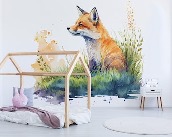 Fox removable vinyl mural / Peel and stick Animal pattern wallpaper - Peel & Stick or Non-pasted / Animal mural print