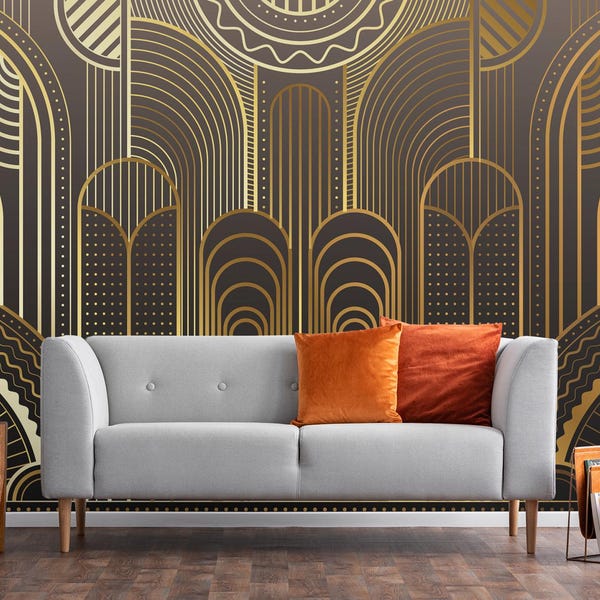 Art Deco Golden Abstract Mural – Peel and Stick Wallpaper