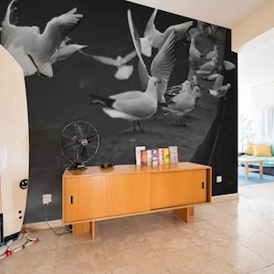 Seagull removable vinyl mural / Peel and stick Bird pattern wallpaper / Bird mural print - Peel & Stick or Non-Pasted