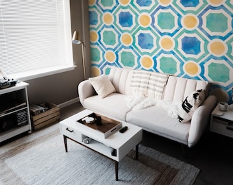Moroccan Marble Mural – Peel and Stick Wallpaper, Geometric Wall Art