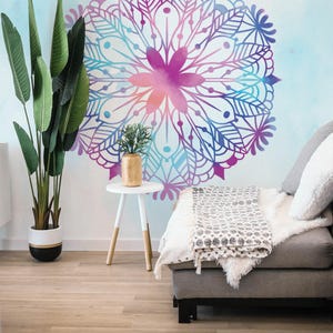 Murale in vinile rimovibile Chakra / Carta da parati con motivo Mandala stacca e incolla - Stampa murale stacca e incolla o non incollata / Mandala