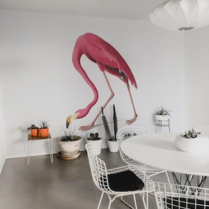 Flamingo removable vinyl mural / Peel and stick Pink pattern wallpaper - Peel & Stick or Non-pasted / Pink mural print
