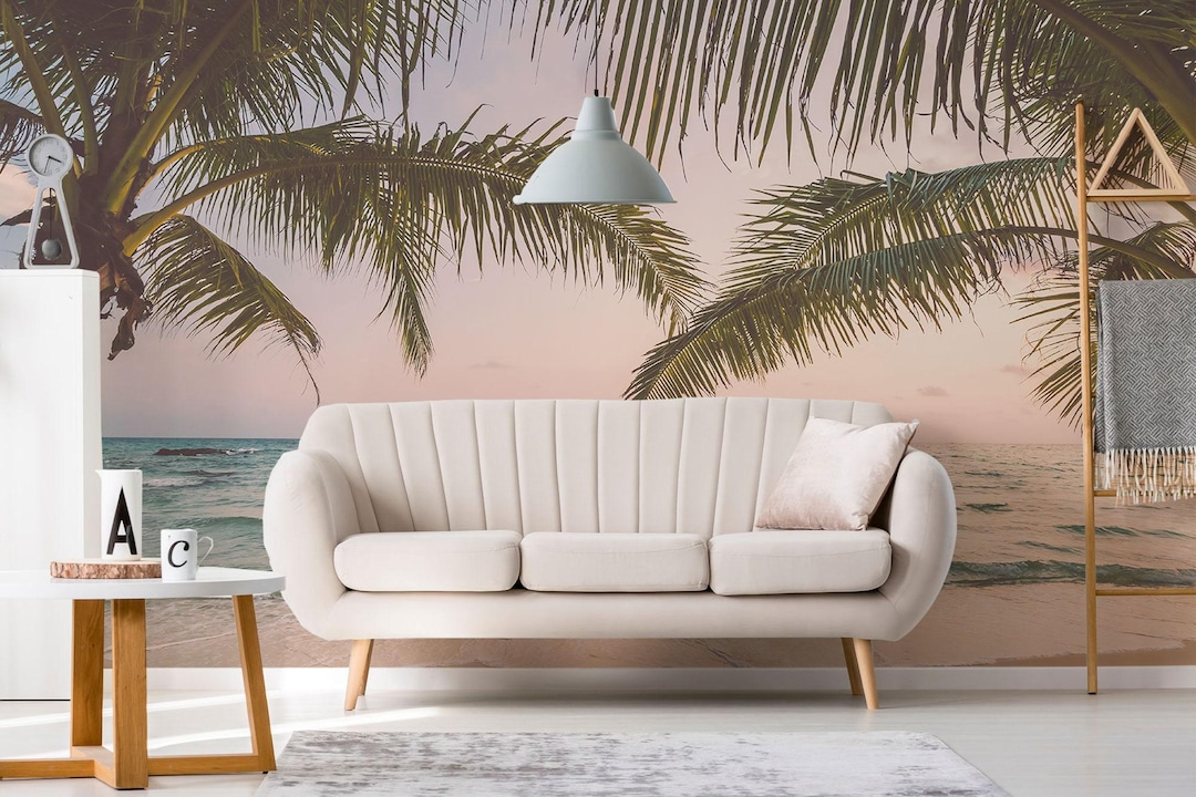 Palm Beach Sunset Removable Vinyl Mural / Peel and Stick Tropical Beach ...