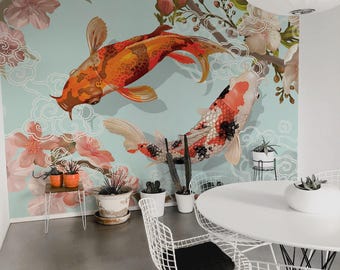 Fotobehang Koivissen – Peel and Stick-behang met Japanse bloemen