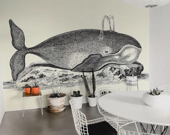 Whale Mural – Vintage Ocean Pattern Removable Wallpaper