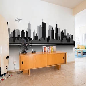 Chicago entfernbares Vinyl Wandbild / Peel and Stick City Muster Tapete - Peel & Stick oder nicht geklebt / Stadt Wandbild Druck