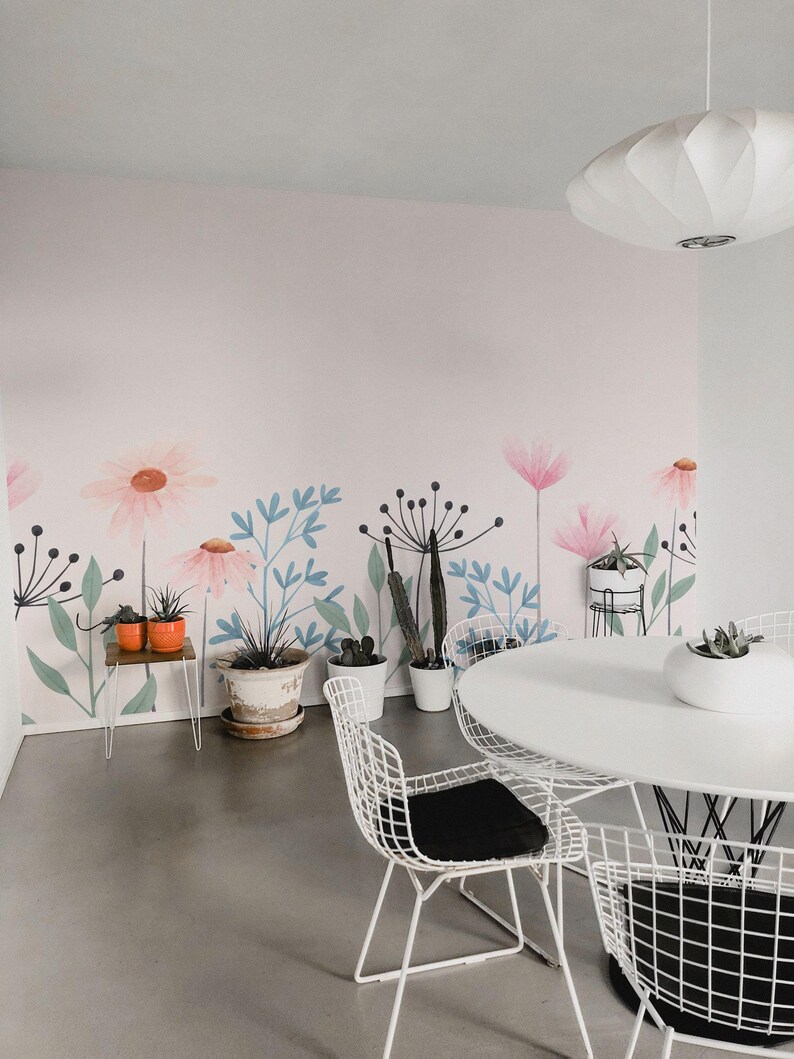 Large Floral Wall Mural – Pastel Flowers, Peel and Stick or Non-Pasted image 2