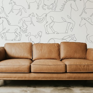 Horse Line Art removable vinyl mural / Peel and stick Equestrian pattern wallpaper / Equestrian mural print - Peel & Stick or Non-Pasted